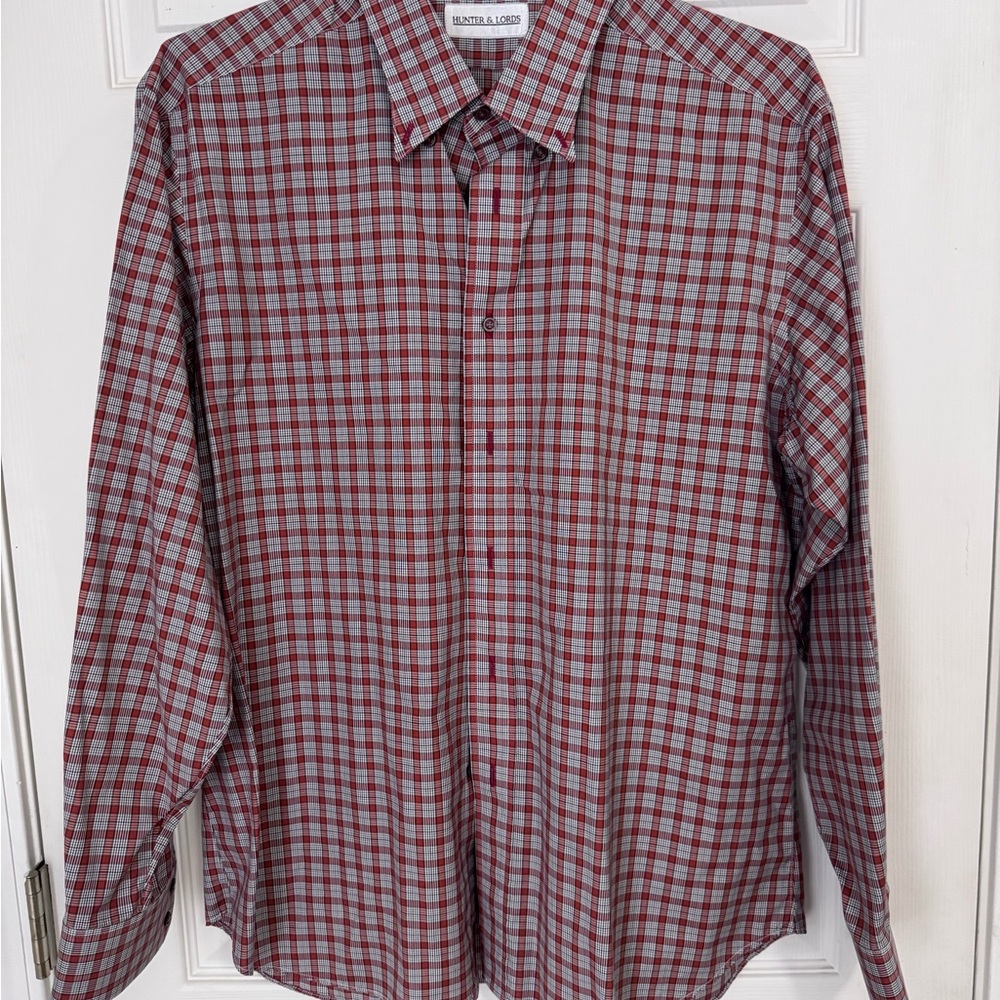 Hunter & Lords Red and Gray Plaid Shirt